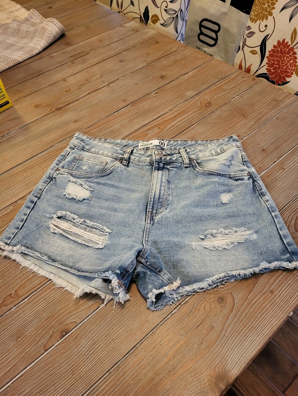 refuge Light Wash Distressed Denim Shorts